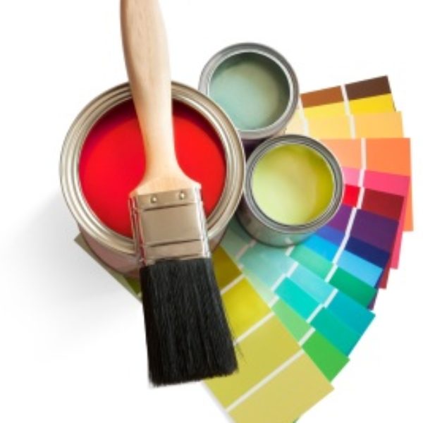 Some of the tools needed to paint an interior room.