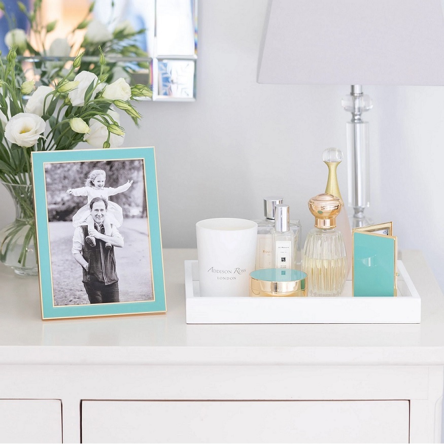 Addison Ross Gold Trim Turquoise Enamel 5x7 Photo Frame Berings