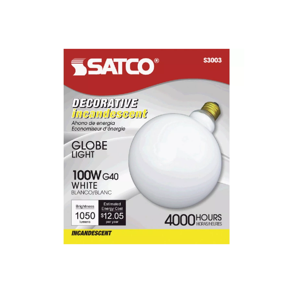 Satco 100W Frosted Soft White Medium Base G40 Incandescent Globe Light Bulb