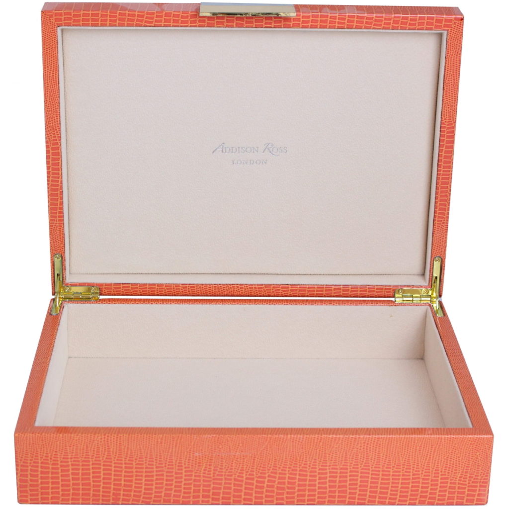 Addison Ross Orange Crocodile Storage Box with Gold Trim