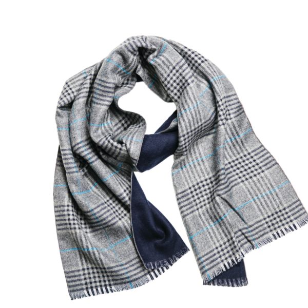 Sutton Navy Plaid Reversible Scarf