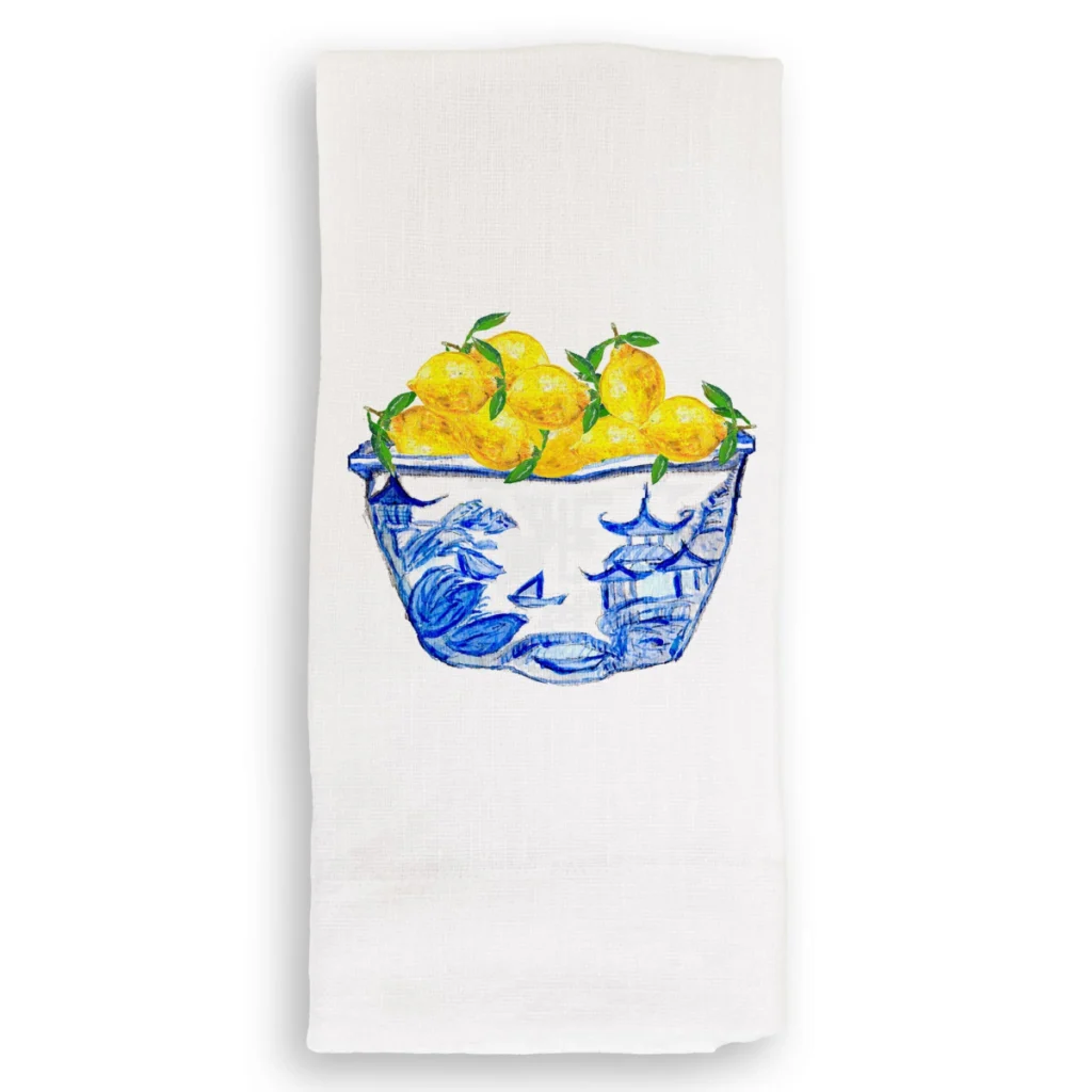 French Graffiti Guest Towel Blue & White Bowl with Lemons