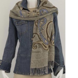 Kashmiri Embroidered Scarf - Taupe Blend