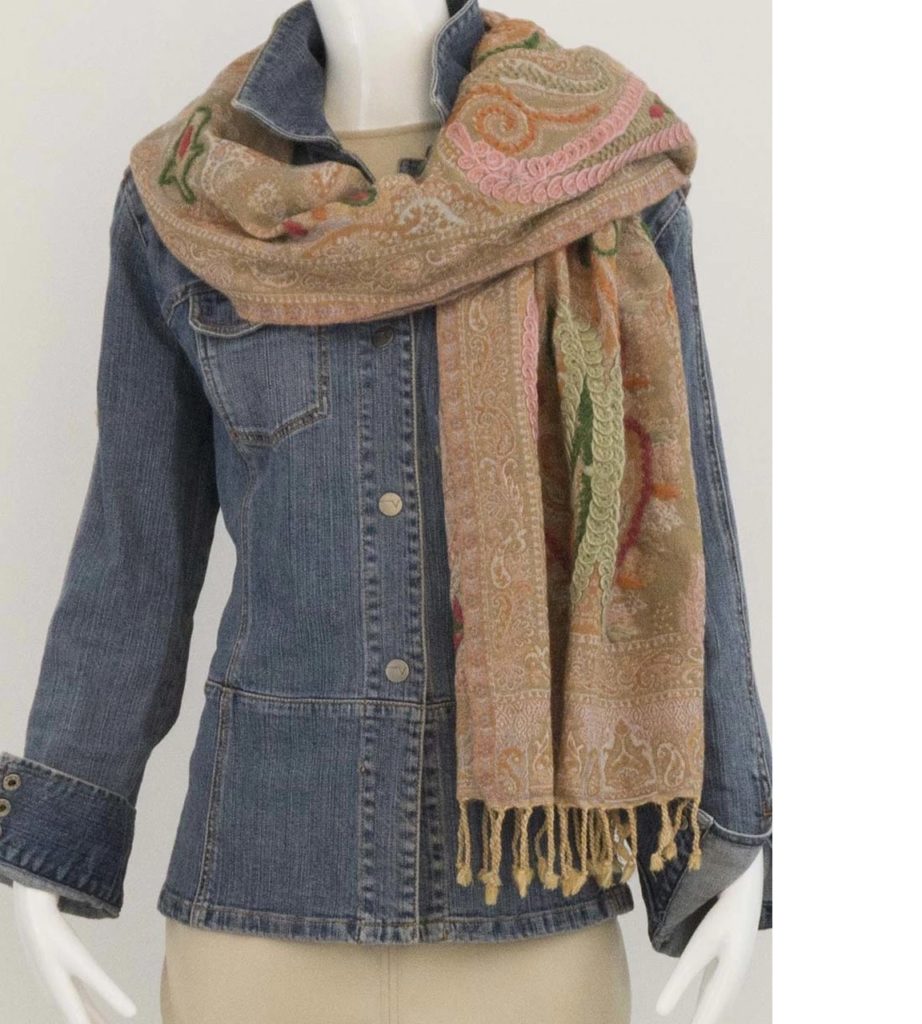 Kashmiri Embroidered Scarf - Pink Blend