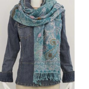 Kashmiri Embroidered Scarf - Blue Blend