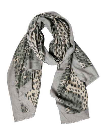 Amira Leopard Scarf - Gray