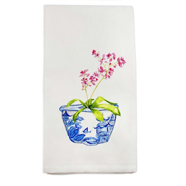 Pink Orchid Guest Towel, Blue and White