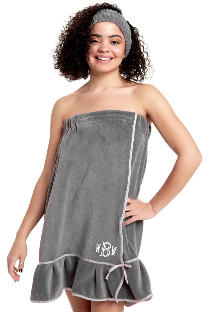 Spa Wrap, Gray with Pink Trimp