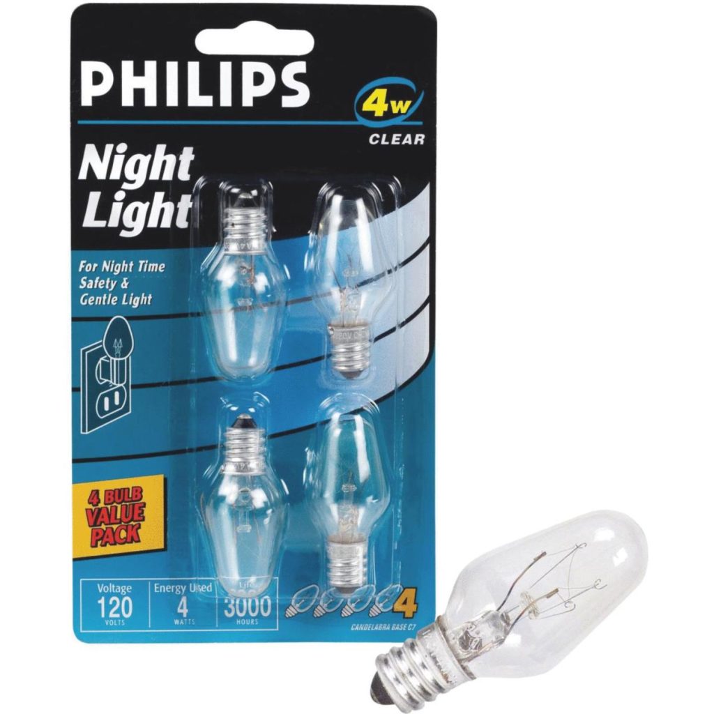 Philips 4W Clear Candelabra C7 Incandescent Night Light Bulb (4-Pack)