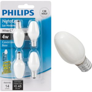 Philips 4W White Candelabra C7 Incandescent Night Light Bulb (4-Pack)