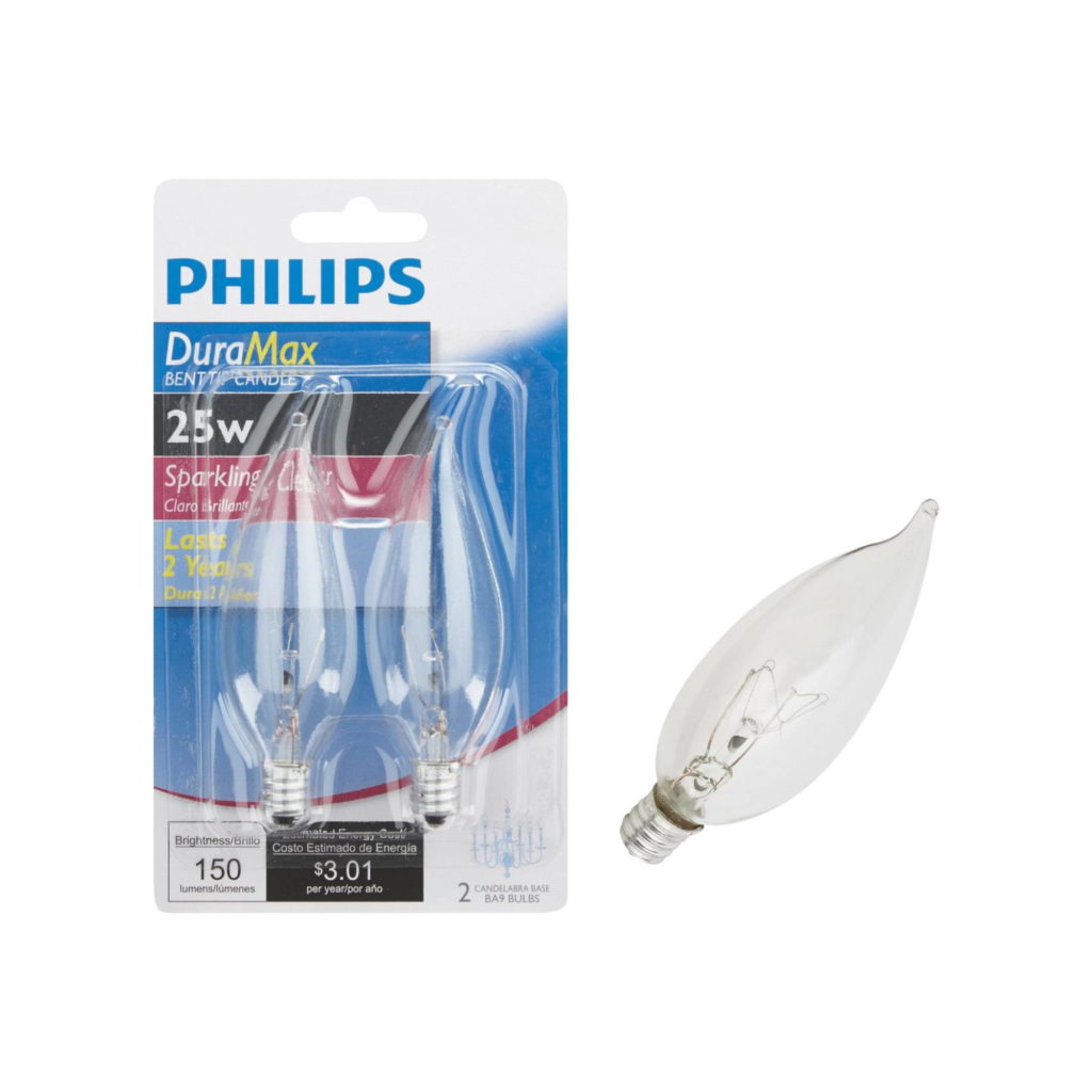 Philips DuraMax 25W Clear Candelabra Incandescent Bent Bulb 2-Pack