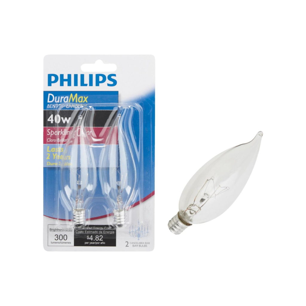 Philips DuraMax 40W Clear Candelabra Incandescent Bent Tip Bulb 2-Pack