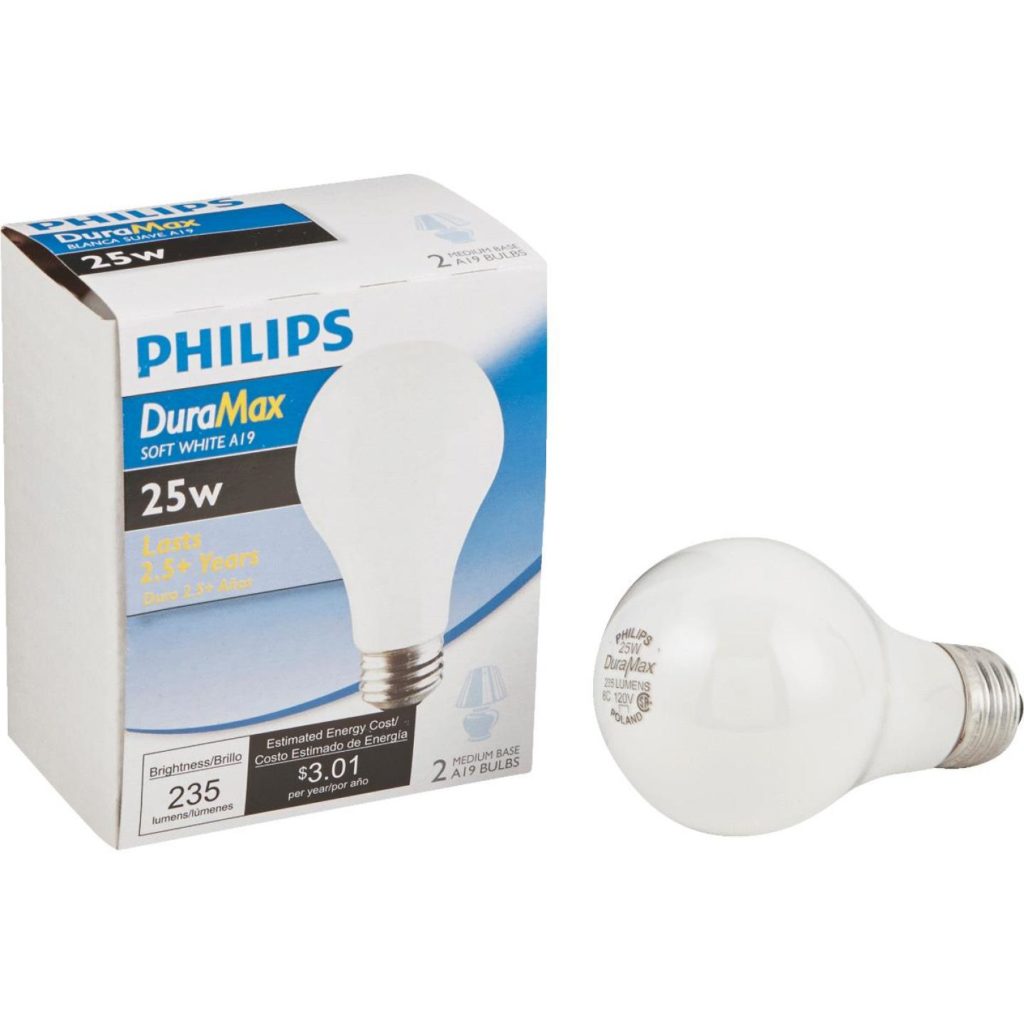 Philips Duramax 25W Frosted Soft White Medium Base A19 Incandescent Light Bulb (2-Pack)