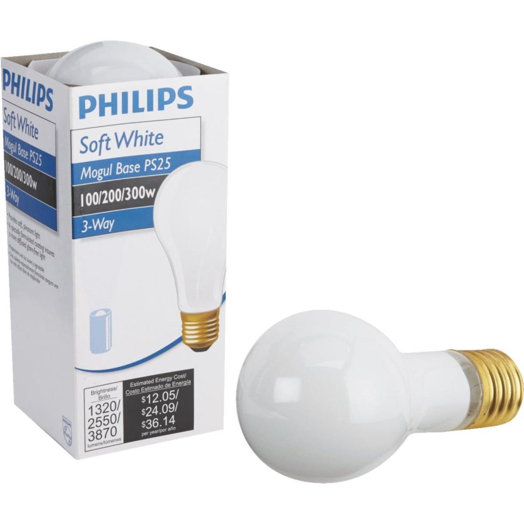 Philips 100/200/300W Frosted Mogul PS25 Incandescent 3-Way Light Bulb