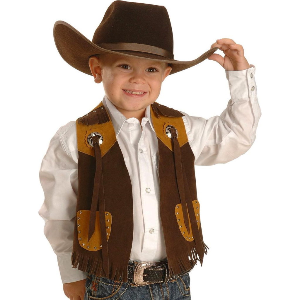 Youth Suede Little Outlaw Cowboy Vest - Brown