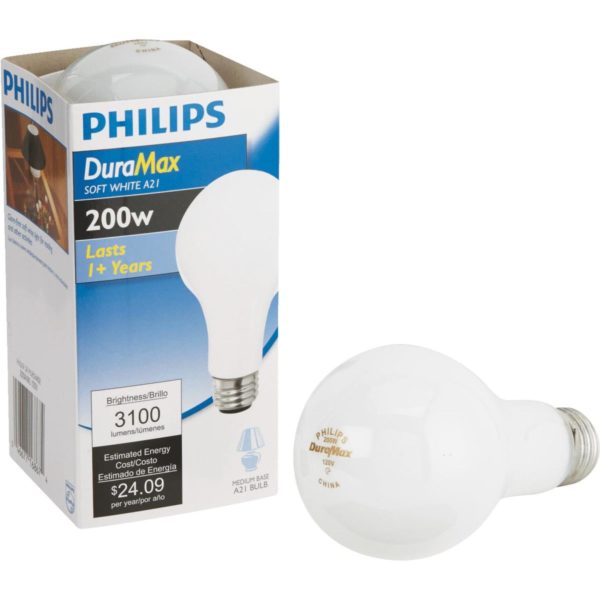 Philips DuraMax 200W Frosted Soft White Medium A21 Incandescent Light Bulb
