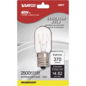 Satco 40W Clear Intermediate Base T8 Incandescent Indicator Appliance Light Bulb