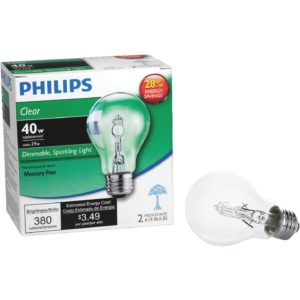 Philips 40W Equivalent Clear Medium Base A19 Halogen Light Bulb (2-Pack)