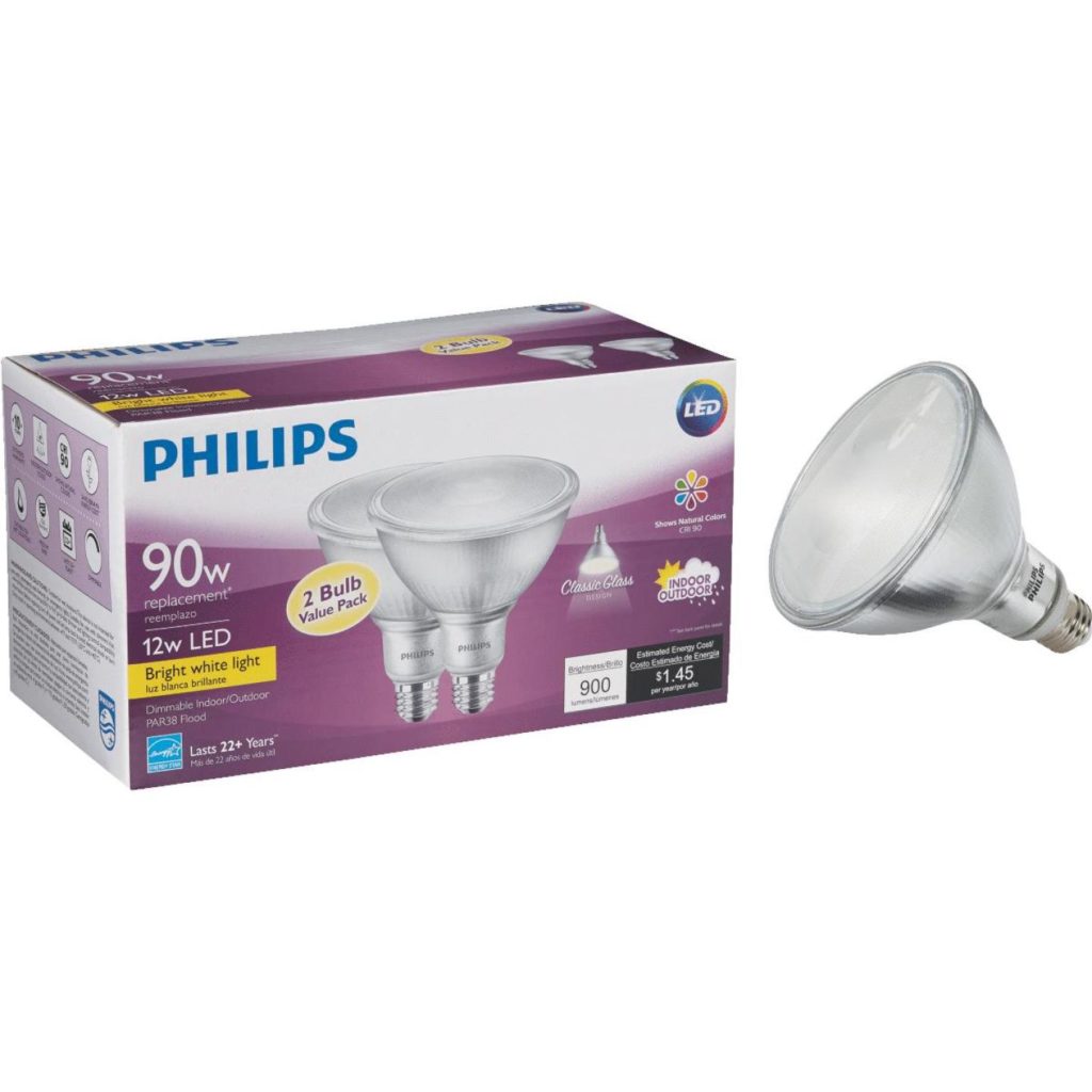 Philips 90W Equivalent Bright White PAR38 Medium Indoor/Outdoor LED Floodlight Light Bulb (2-Pack)