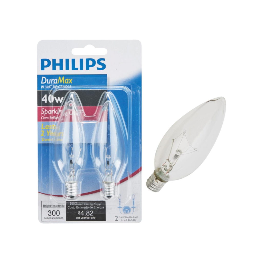 Philips DuraMax 40W Clear Candelabra Incandescent Blunt Bulb 2-Pack