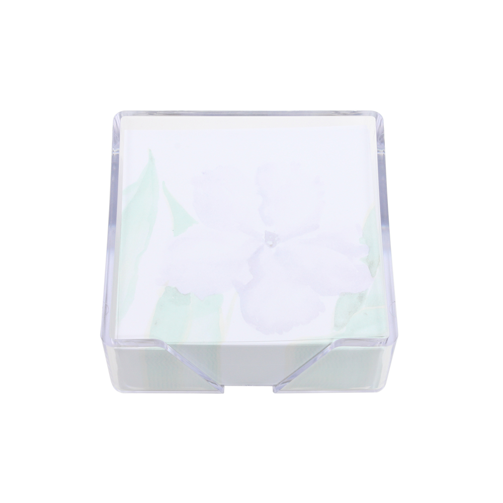 Embossed Graphics Square Memo Pad with Clear Holder Pansy