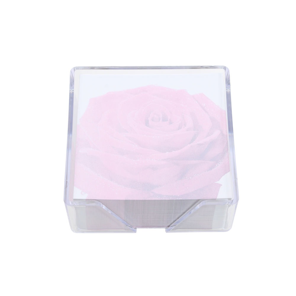 Embossed Graphics Square Memo Pad with Clear Holder Rosa