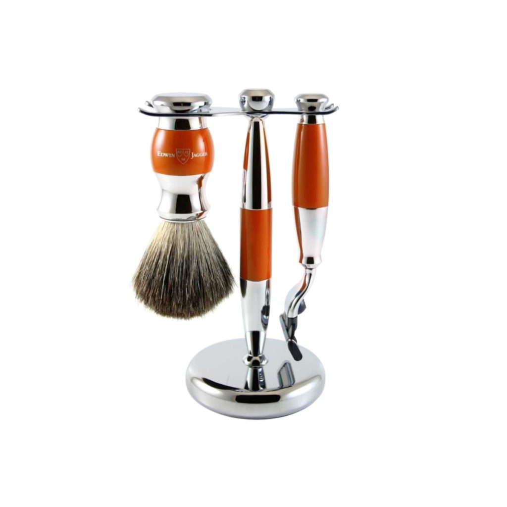 Edwin Jagger 3pc Mach3 Orange & Chrome Shaving Set