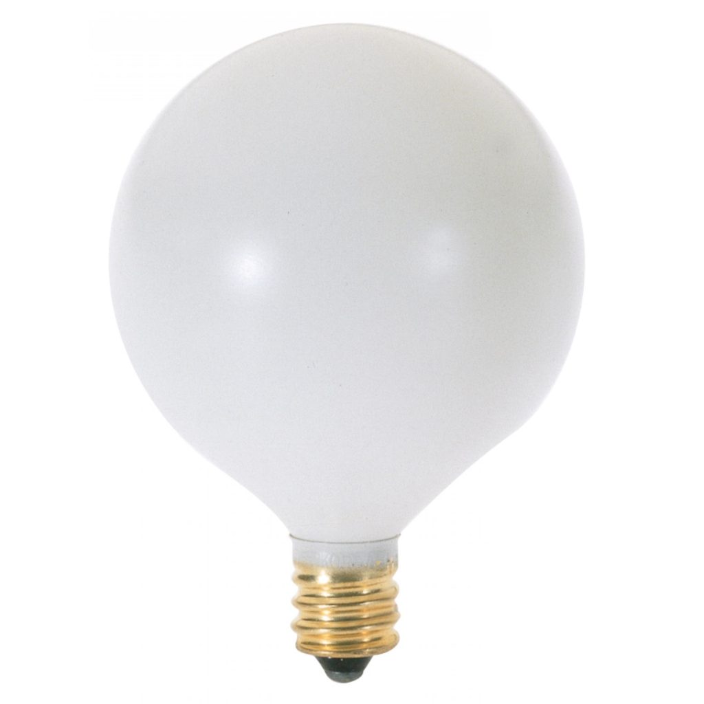 Satco 40 Watt G16 1/2 Incandescent Satin White E12 Base Candelabra Dimmable Light Bulb