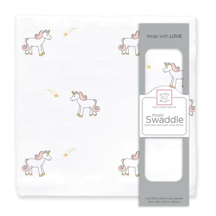 Swaddle Designs Muslin Swaddle Blanket - Pink Unicorn
