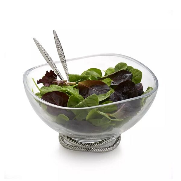 Nambe Braid Glass & Chrome Salad Bowl w/ Servers