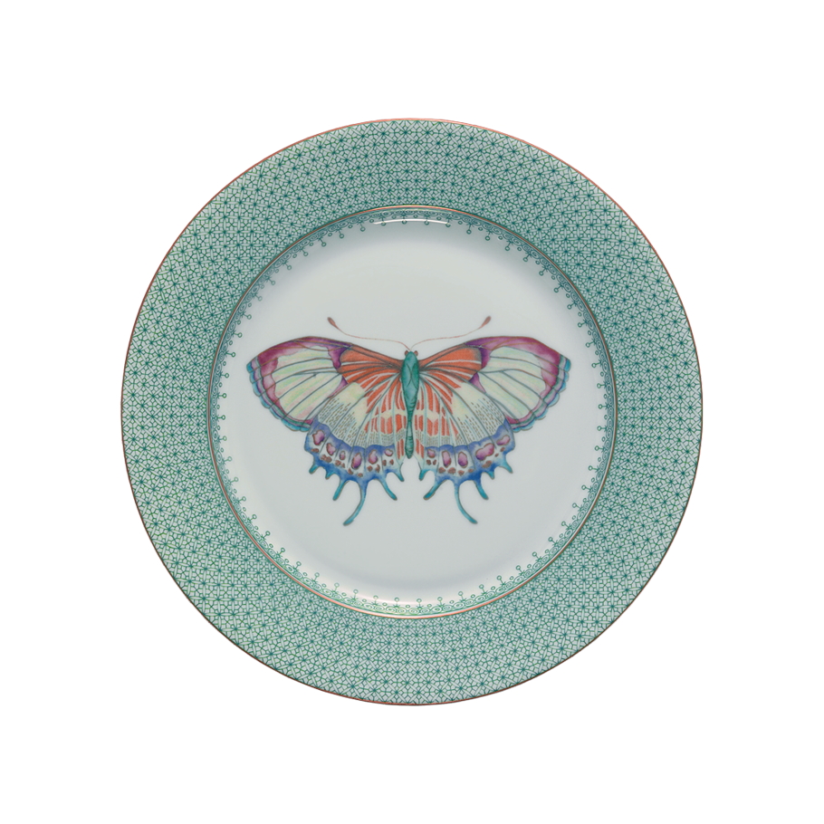 Mottahedeh Green Lace Dessert Plate with Butterfly