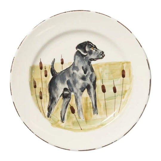 Vietri Wildlife Black Hunting Dog Dinner Plate