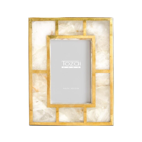 White Quartz Brass Trim 4x6 Photo Frame
