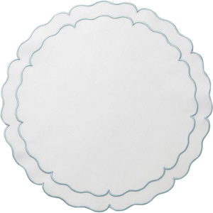 Linho Scalloped Round Placemat – White/Ice Blue