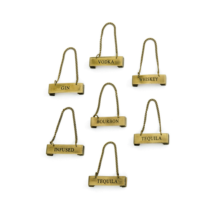 BRASS SET/6 LIQUOR LABELS