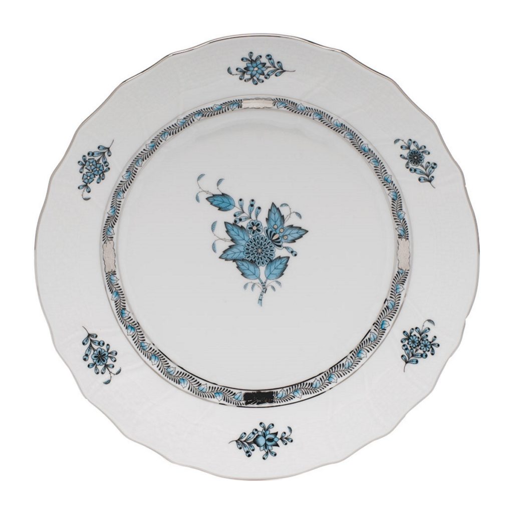 Herend Chinese Bouquet Turquoise & Platinum Dinner Plate