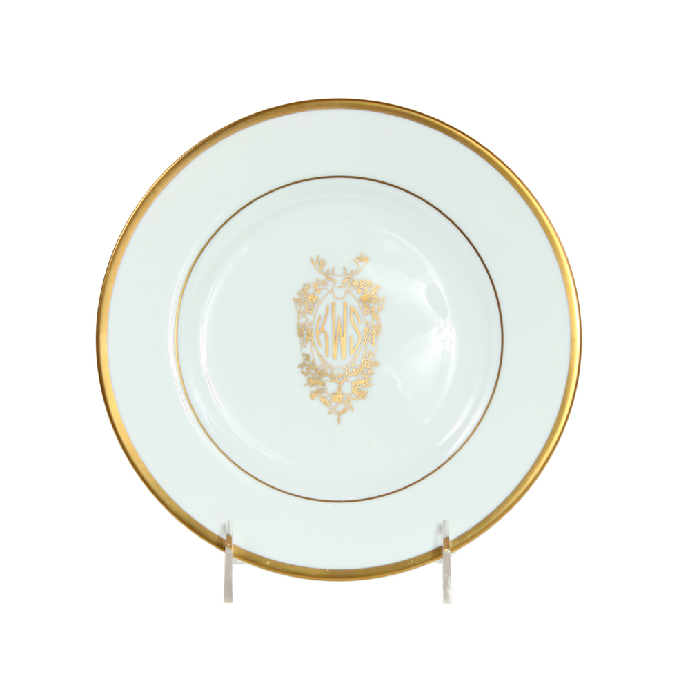 Pickard Signature Ultra White Monogram with Stag Salad Plate