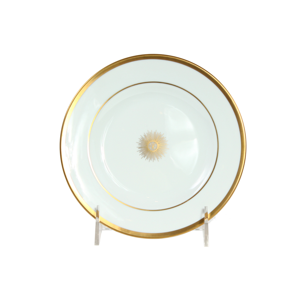 Pickard Signature Ultra White Monogram with Sunburst Bread Plate
