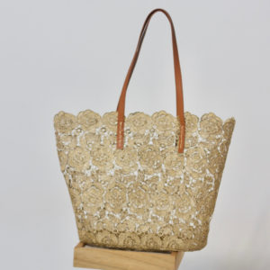 LACE TOTE BAG W/LINER- GOLD