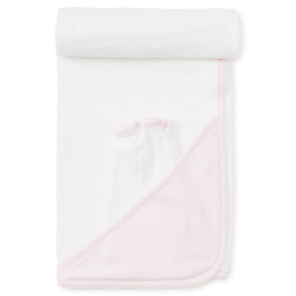 New Kissy Dots Hooded Towel & Mitt Set - PinkWhite