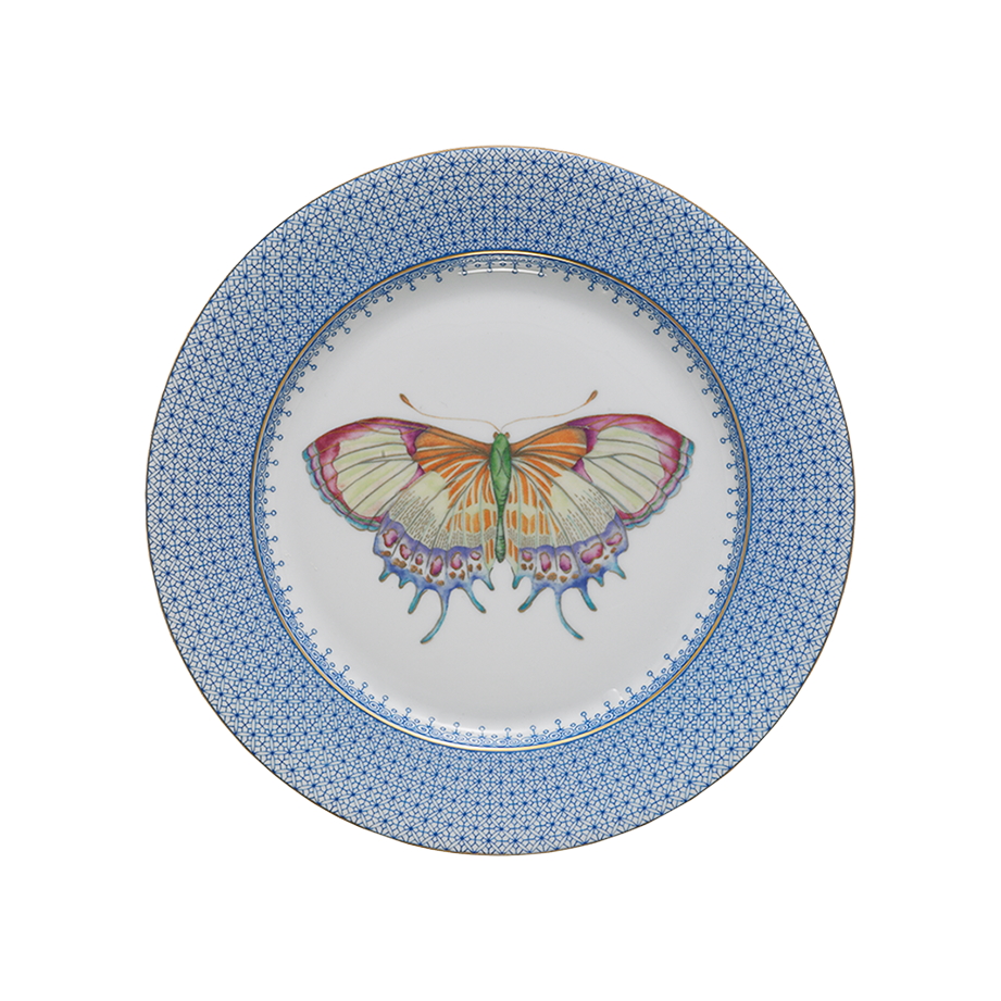 Mottahedeh Cornflower Lace Dessert Plate with Butterfly