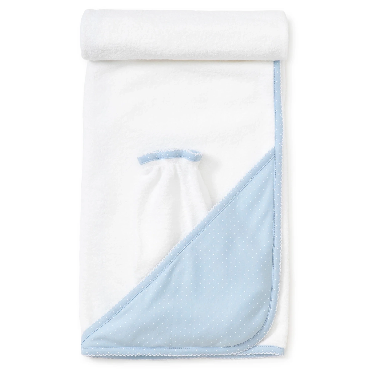 New Kissy Dots Hooded Towel & Mitt Set - BlueWhite