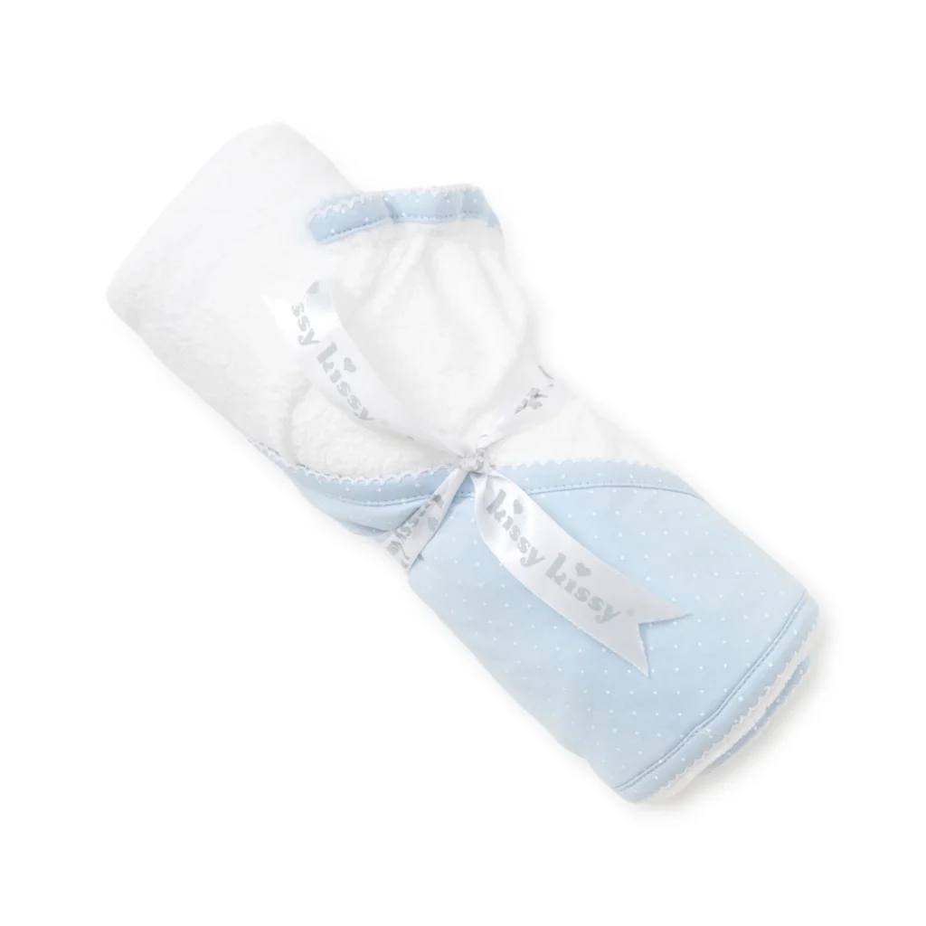 New Kissy Dots Hooded Towel & Mitt Set - BlueWhite2