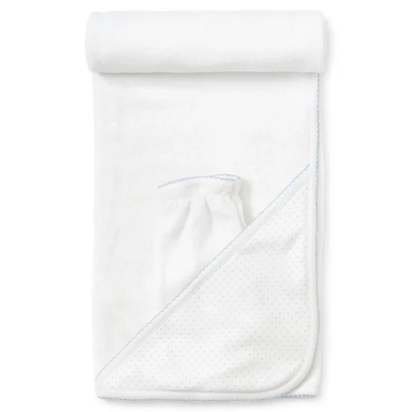 New Kissy Dots Hooded Towel & Mitt Set - WhiteBlue