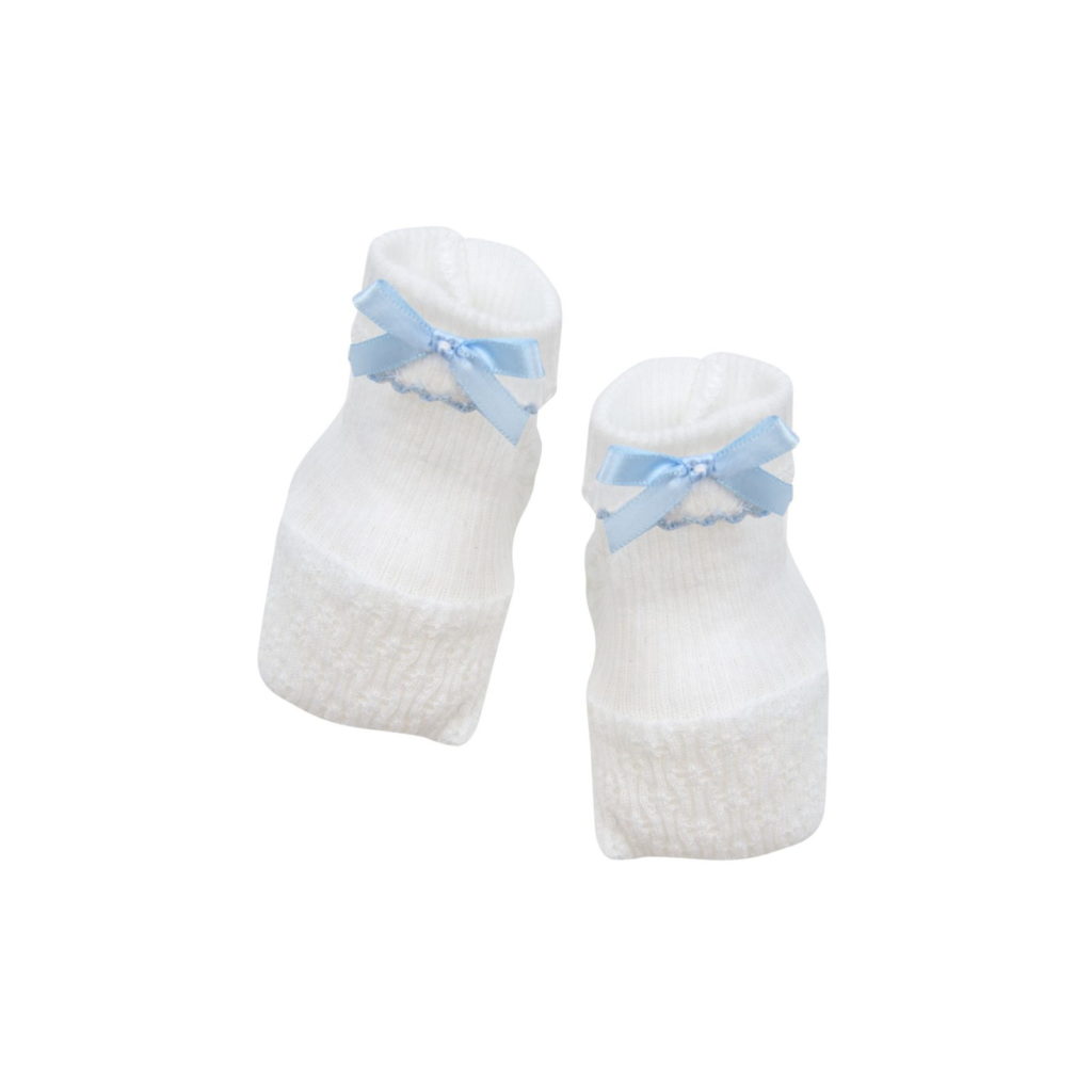 Paty White Booties with Blue Trim