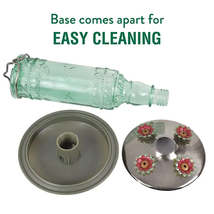 Perky-Pet Green Antique Glass Bottle Hummingbird Feeder2