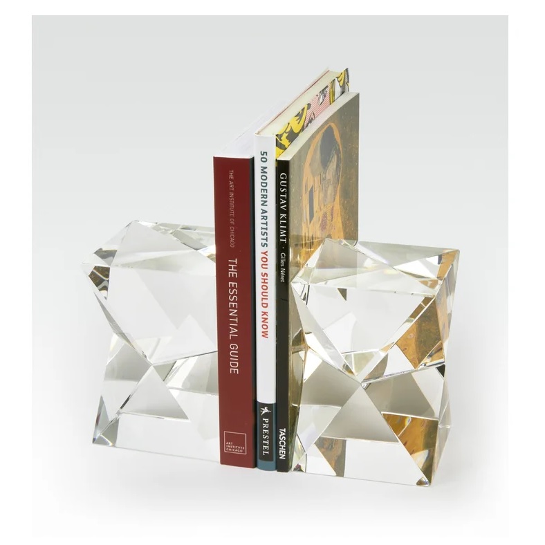 Faceted Rectangle Crystal Bookend Pair