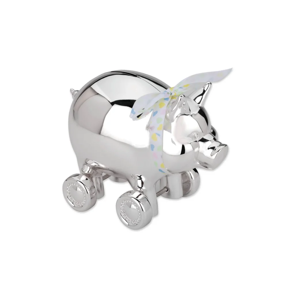 Reed & Barton Silverplate Piggy Bank with Wheels