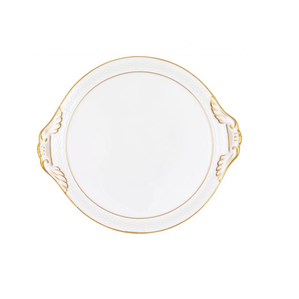 Herend Golden Edge Round Tray With Handles