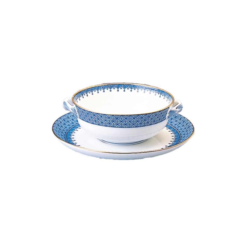 Mottahedeh Blue Lace Cream Soup Dish & Saucer